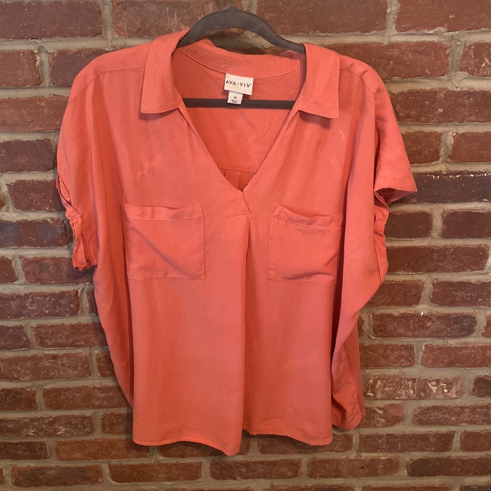 Short Sleeve Salmon Colored Blouse-Size 1X